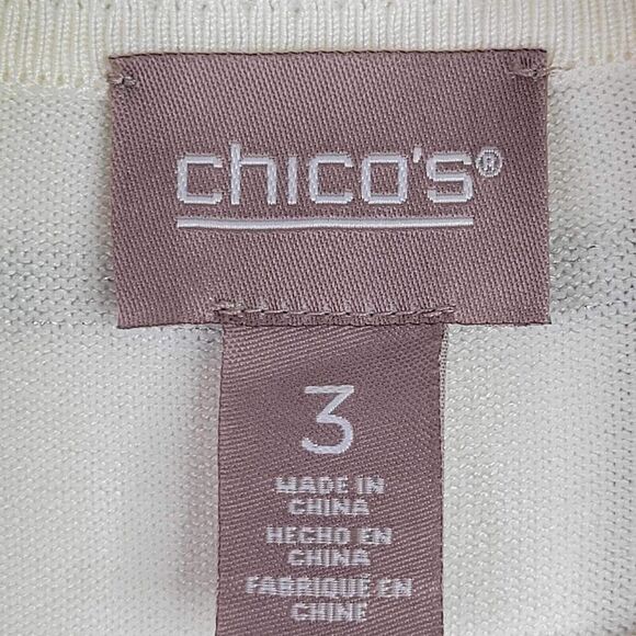 Chicos Striped Sweater Women's 3 Size XL Cream Silver Long Sleeve Turtleneck - Picture 4 of 9